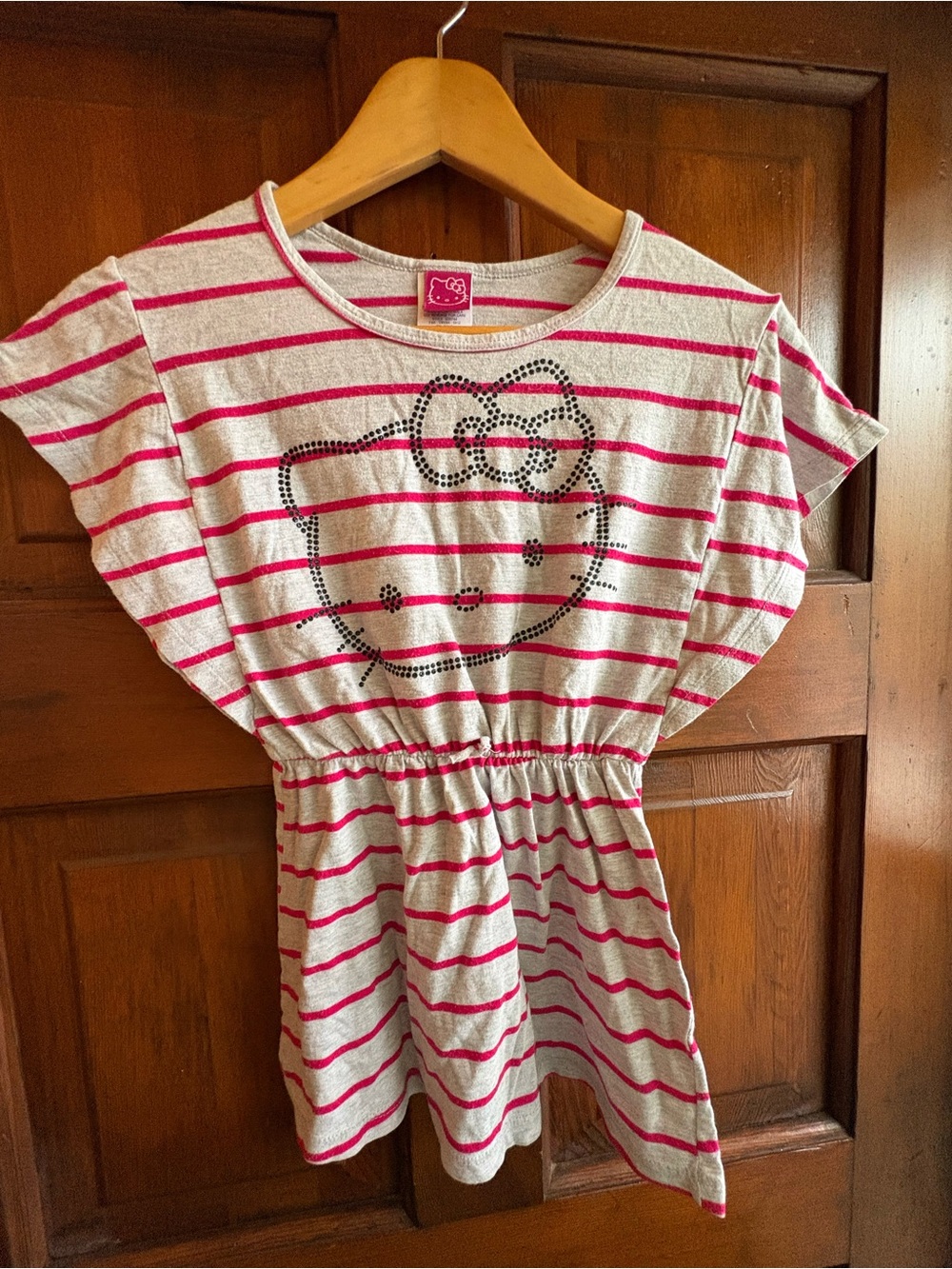 Hello Kitty Gray & Pink Striped Tee with Studded Face